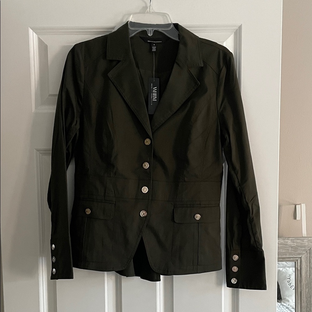 White House Black Market - Olive Green Blazer with silver snap accents